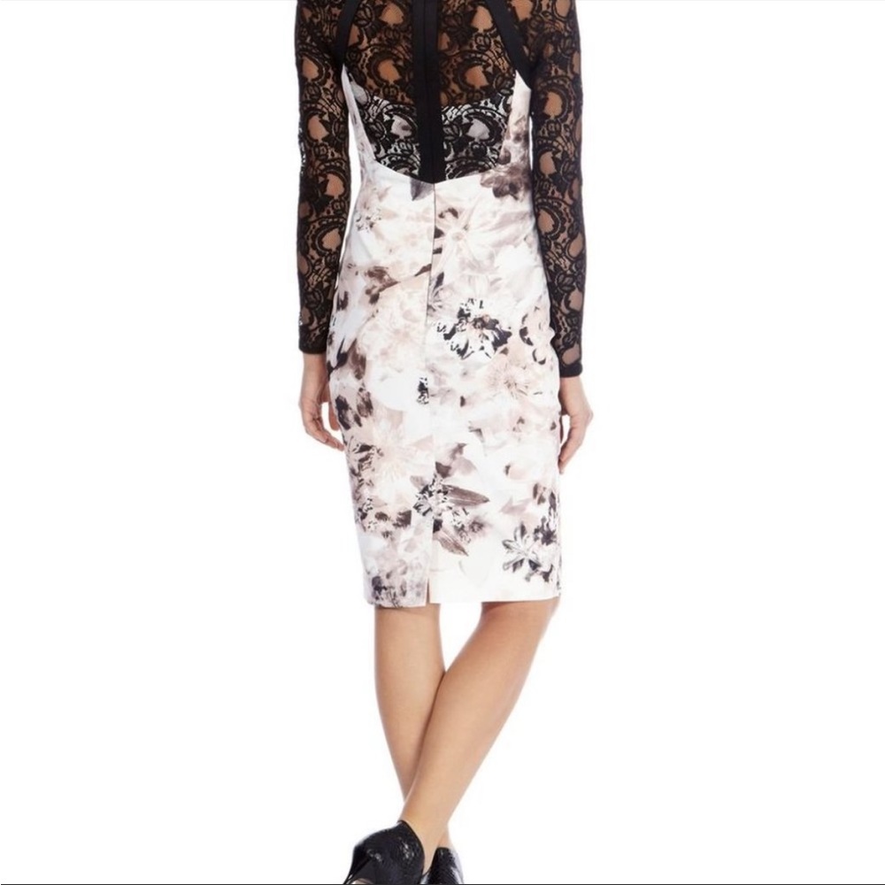 Karen Millen Black Lace long sleeve floral pencil midi dress - Picture 3 of 14